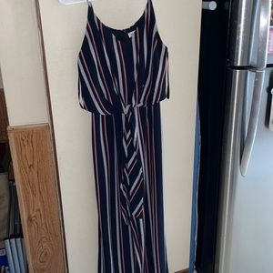 Navy striped pants romper